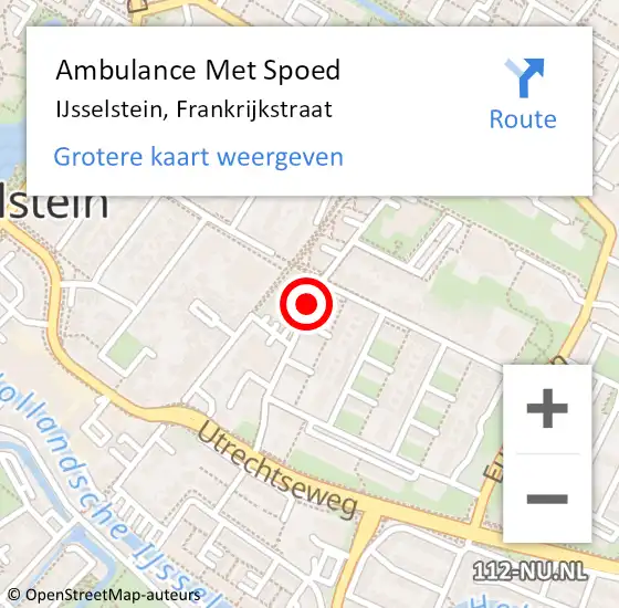 Locatie op kaart van de 112 melding: Ambulance Met Spoed Naar IJsselstein, Frankrijkstraat op 4 april 2017 17:10
