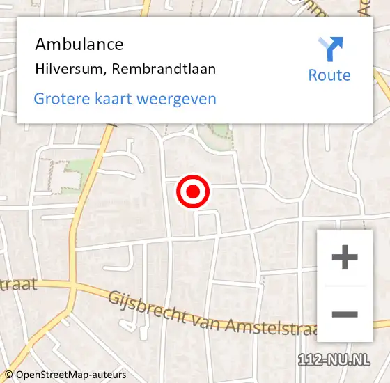 Locatie op kaart van de 112 melding: Ambulance Hilversum, Rembrandtlaan op 4 april 2017 19:54
