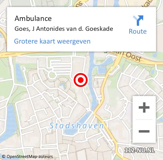 Locatie op kaart van de 112 melding: Ambulance Goes, J Antonides van d. Goeskade op 4 april 2017 21:21