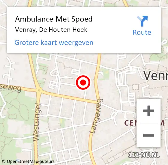 Locatie op kaart van de 112 melding: Ambulance Met Spoed Naar Venray, De Houten Hoek op 16 januari 2014 08:38