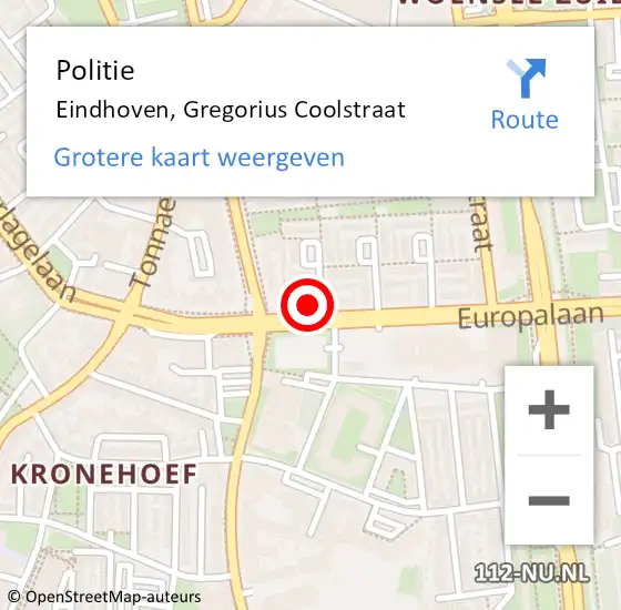 Locatie op kaart van de 112 melding: Politie Eindhoven, Gregorius Coolstraat op 5 april 2017 08:00