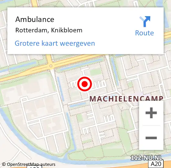Locatie op kaart van de 112 melding: Ambulance Rotterdam, Knikbloem op 5 april 2017 13:09