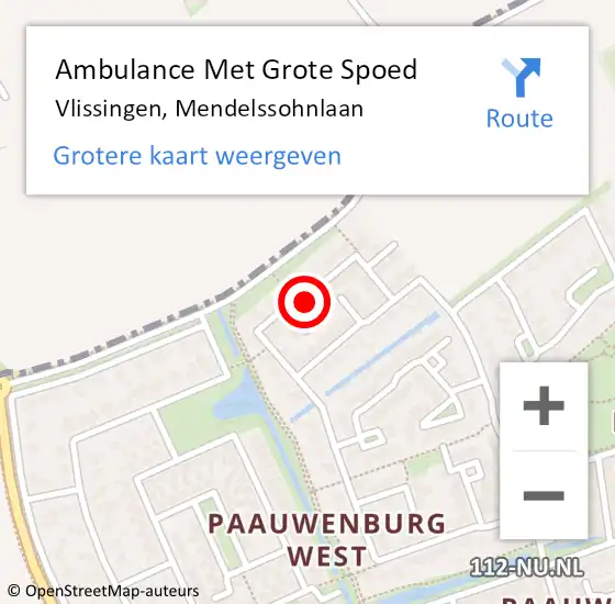 Locatie op kaart van de 112 melding: Ambulance Met Grote Spoed Naar Vlissingen, Mendelssohnlaan op 5 april 2017 14:19
