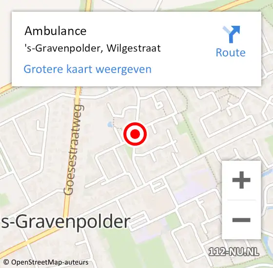 Locatie op kaart van de 112 melding: Ambulance 's-Gravenpolder, Wilgestraat op 16 januari 2014 09:40