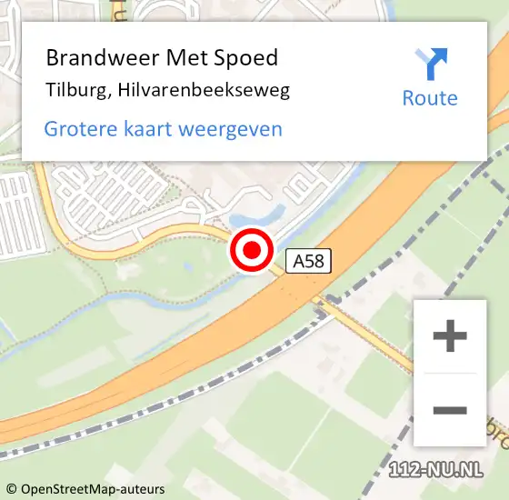 Locatie op kaart van de 112 melding: Brandweer Met Spoed Naar Tilburg, Hilvarenbeekseweg op 6 april 2017 00:14
