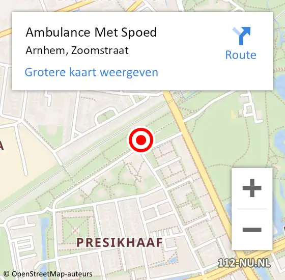 Locatie op kaart van de 112 melding: Ambulance Met Spoed Naar Arnhem, Zoomstraat op 6 april 2017 14:03