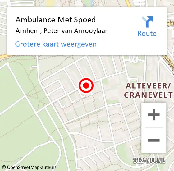Locatie op kaart van de 112 melding: Ambulance Met Spoed Naar Arnhem, Peter van Anrooylaan op 6 april 2017 14:45