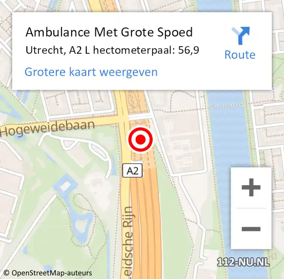 Locatie op kaart van de 112 melding: Ambulance Met Grote Spoed Naar Utrecht, A2 R hectometerpaal: 63,9 op 7 april 2017 07:34