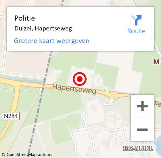 Locatie op kaart van de 112 melding: Politie Duizel, Hapertseweg op 7 april 2017 14:30