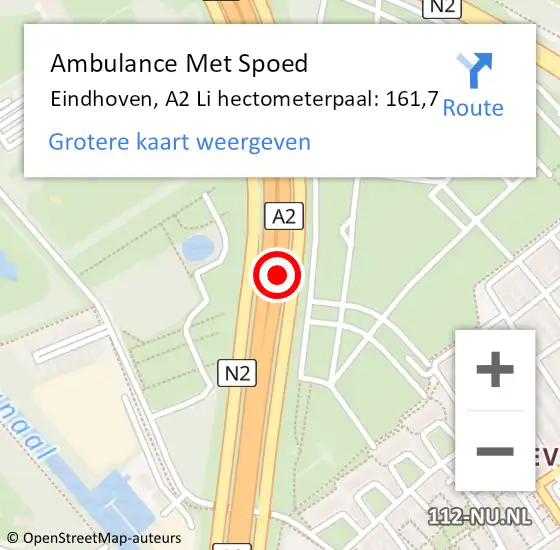 Locatie op kaart van de 112 melding: Ambulance Met Spoed Naar Eindhoven, A2 L hectometerpaal: 155,2 op 7 april 2017 14:57