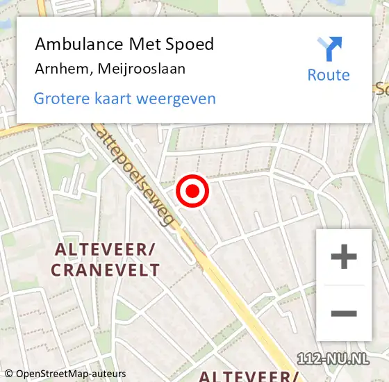 Locatie op kaart van de 112 melding: Ambulance Met Spoed Naar Arnhem, Meijrooslaan op 8 april 2017 02:36