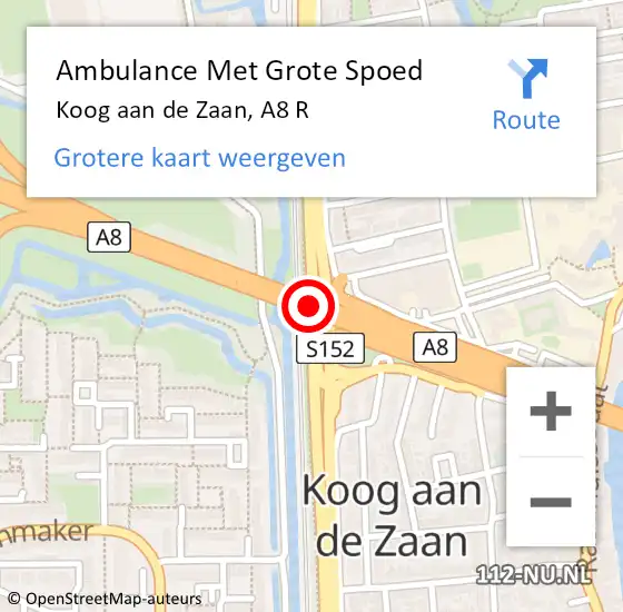 Locatie op kaart van de 112 melding: Ambulance Met Grote Spoed Naar Koog aan de Zaan, A8 R op 8 april 2017 09:41