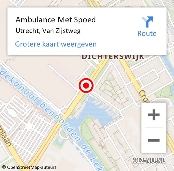 Locatie op kaart van de 112 melding: Ambulance Met Spoed Naar Utrecht, Van Zijstweg op 8 april 2017 10:39