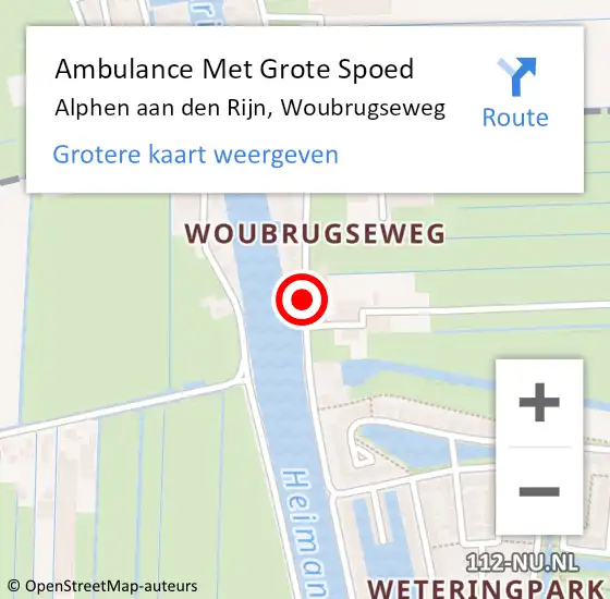 Locatie op kaart van de 112 melding: Ambulance Met Grote Spoed Naar Alphen aan den Rijn, Woubrugseweg op 8 april 2017 13:45