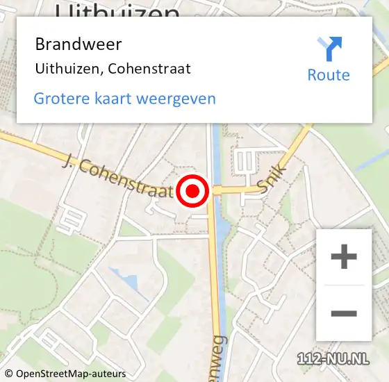 Locatie op kaart van de 112 melding: Brandweer Uithuizen, Cohenstraat op 9 april 2017 13:02