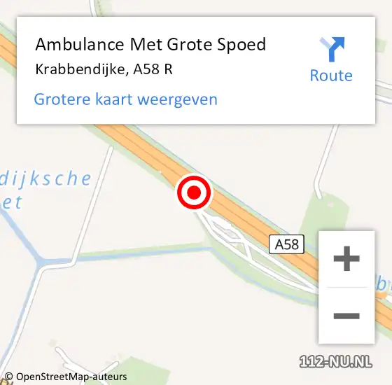 Locatie op kaart van de 112 melding: Ambulance Met Grote Spoed Naar Krabbendijke, A58 R op 9 april 2017 13:28