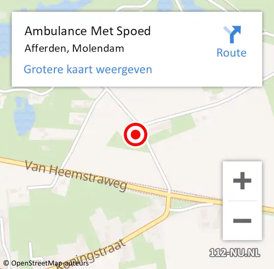 Locatie op kaart van de 112 melding: Ambulance Met Spoed Naar Afferden, Molendam op 9 april 2017 17:06