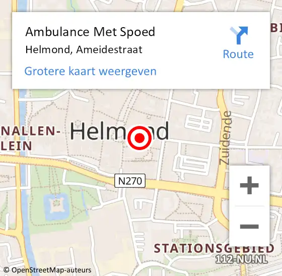 Locatie op kaart van de 112 melding: Ambulance Met Spoed Naar Helmond, Ameidestraat op 9 april 2017 21:28