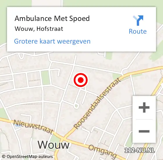 Locatie op kaart van de 112 melding: Ambulance Met Spoed Naar Wouw, Hofstraat op 9 april 2017 21:51