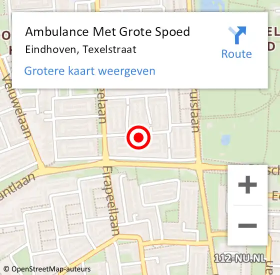 Locatie op kaart van de 112 melding: Ambulance Met Grote Spoed Naar Eindhoven, Texelstraat op 10 april 2017 08:47