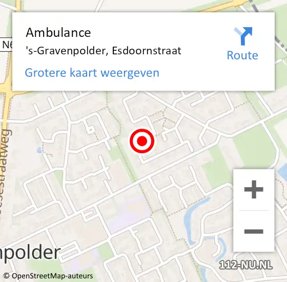 Locatie op kaart van de 112 melding: Ambulance 's-Gravenpolder, Esdoornstraat op 10 april 2017 09:21