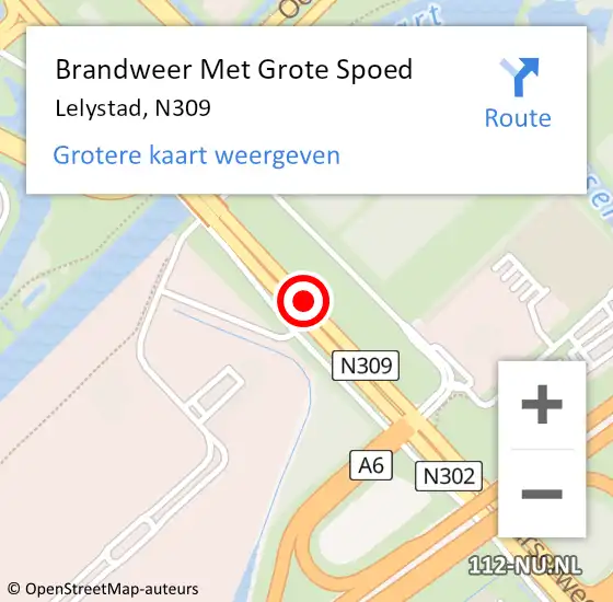 Locatie op kaart van de 112 melding: Brandweer Met Grote Spoed Naar Lelystad, N309 op 10 april 2017 10:04
