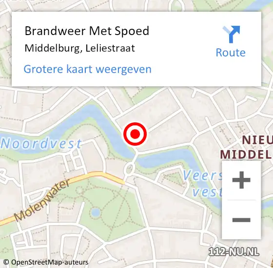 Locatie op kaart van de 112 melding: Brandweer Met Spoed Naar Middelburg, Leliestraat op 16 januari 2014 17:25