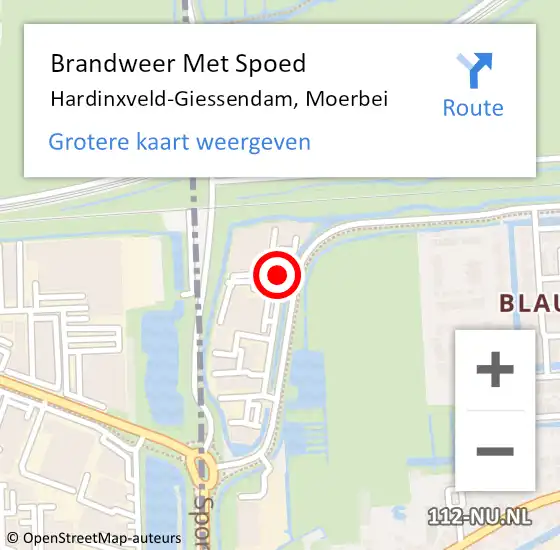 Locatie op kaart van de 112 melding: Brandweer Met Spoed Naar Hardinxveld-Giessendam, Moerbei op 10 april 2017 12:46