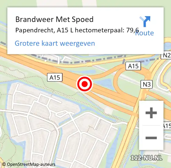 Locatie op kaart van de 112 melding: Brandweer Met Spoed Naar Papendrecht, A15 R hectometerpaal: 76,6 op 10 april 2017 13:28