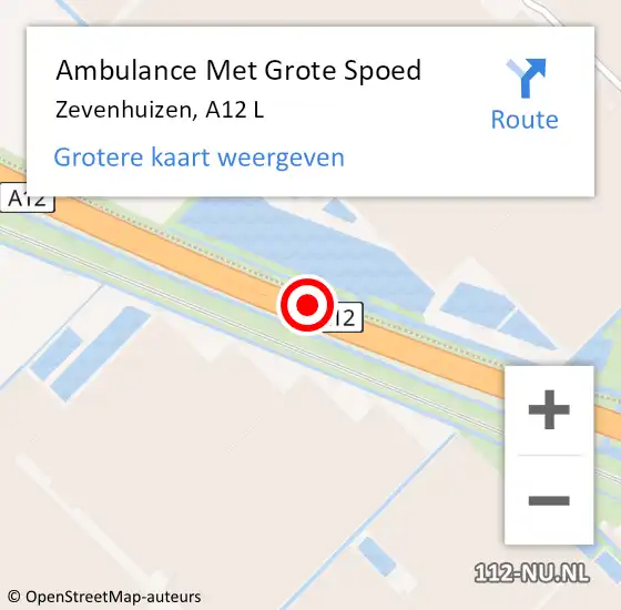 Locatie op kaart van de 112 melding: Ambulance Met Grote Spoed Naar Zevenhuizen, A12 L op 10 april 2017 13:46