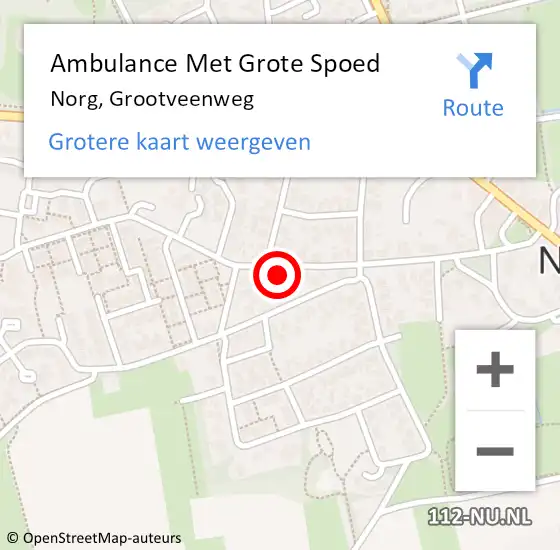 Locatie op kaart van de 112 melding: Ambulance Met Grote Spoed Naar Norg, Grootveenweg op 10 april 2017 18:08