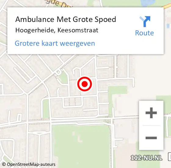 Locatie op kaart van de 112 melding: Ambulance Met Grote Spoed Naar Hoogerheide, Keesomstraat op 11 april 2017 08:39