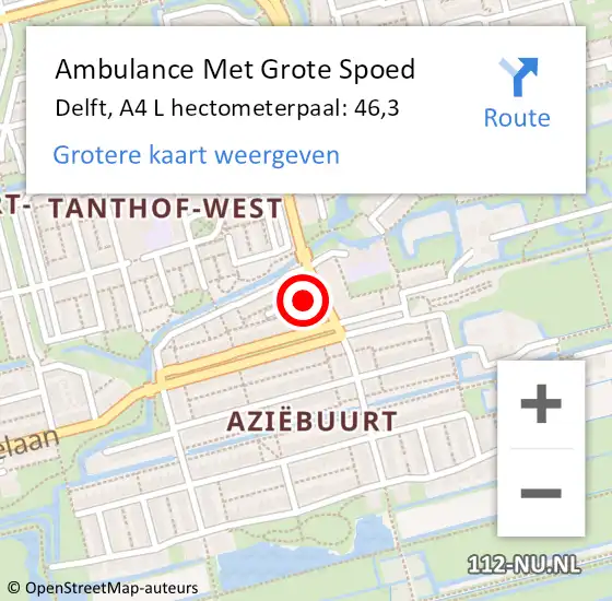Locatie op kaart van de 112 melding: Ambulance Met Grote Spoed Naar Delft, A4 L hectometerpaal: 46,3 op 11 april 2017 08:43