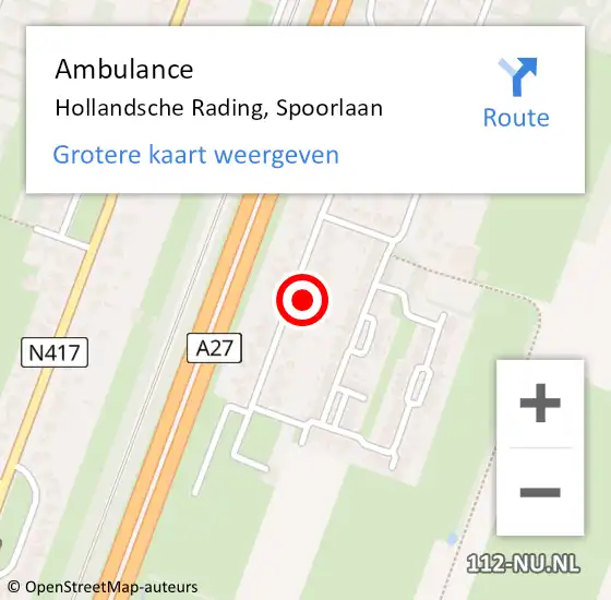 Locatie op kaart van de 112 melding: Ambulance Hollandsche Rading, Spoorlaan op 11 april 2017 09:02