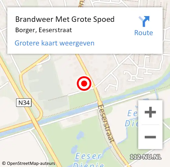 Locatie op kaart van de 112 melding: Brandweer Met Grote Spoed Naar Borger, Eeserstraat op 11 april 2017 16:26