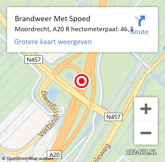 Locatie op kaart van de 112 melding: Brandweer Met Spoed Naar Moordrecht, A20 L hectometerpaal: 43,6 op 11 april 2017 16:55