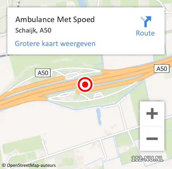 Locatie op kaart van de 112 melding: Ambulance Met Spoed Naar Schaijk, A50 op 11 april 2017 20:51