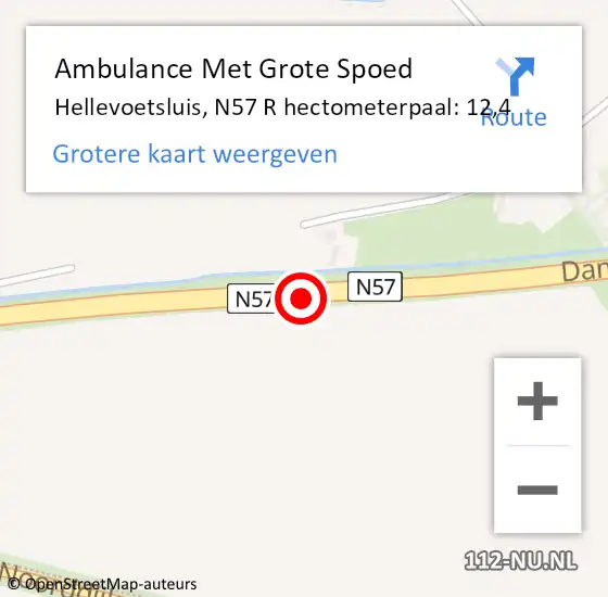 Locatie op kaart van de 112 melding: Ambulance Met Grote Spoed Naar Hellevoetsluis, N57 R hectometerpaal: 12,4 op 11 april 2017 21:58