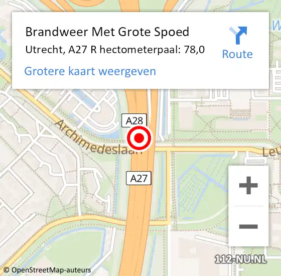 Locatie op kaart van de 112 melding: Brandweer Met Grote Spoed Naar Utrecht, A27 R hectometerpaal: 80,2 op 11 april 2017 22:33