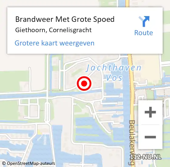 Locatie op kaart van de 112 melding: Brandweer Met Grote Spoed Naar Giethoorn, Cornelisgracht op 12 april 2017 03:58