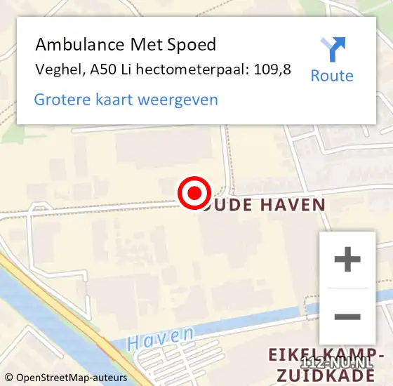 Locatie op kaart van de 112 melding: Ambulance Met Spoed Naar Veghel, A50 Li hectometerpaal: 109,5 op 12 april 2017 06:18