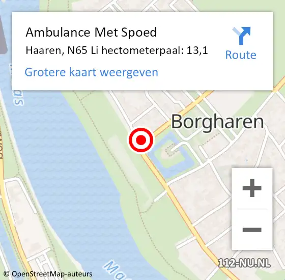 Locatie op kaart van de 112 melding: Ambulance Met Spoed Naar Haaren, N65 Li hectometerpaal: 13,1 op 13 april 2017 09:28
