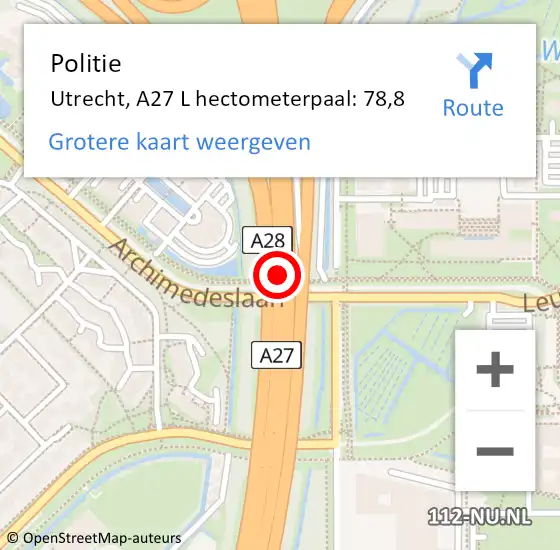 Locatie op kaart van de 112 melding: Politie Utrecht, A27 op 17 januari 2014 05:30