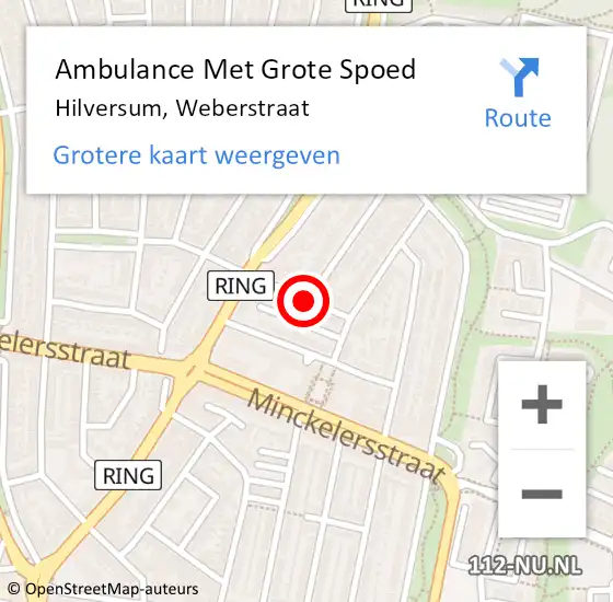 Locatie op kaart van de 112 melding: Ambulance Met Grote Spoed Naar Hilversum, Weberstraat op 17 januari 2014 06:07