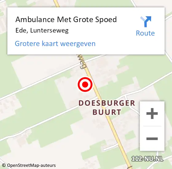 Locatie op kaart van de 112 melding: Ambulance Met Grote Spoed Naar Ede, Lunterseweg op 14 april 2017 01:50