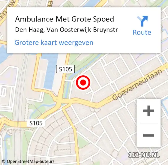 Locatie op kaart van de 112 melding: Ambulance Met Grote Spoed Naar Den Haag, Van Oosterwijk Bruynstr op 14 april 2017 02:13
