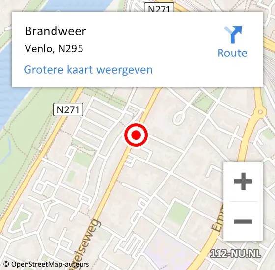 Locatie op kaart van de 112 melding: Brandweer Venlo, N295 op 14 april 2017 07:52