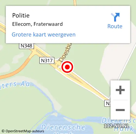 Locatie op kaart van de 112 melding: Politie Ellecom, Fraterwaard op 14 april 2017 13:16