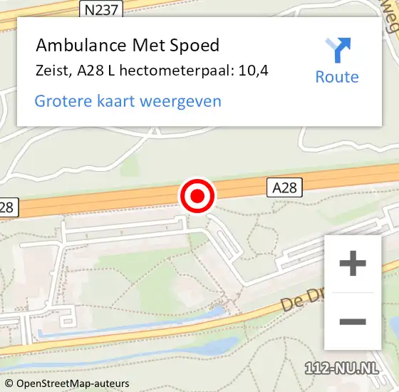 Locatie op kaart van de 112 melding: Ambulance Met Spoed Naar Zeist, A28 L hectometerpaal: 10,4 op 14 april 2017 16:36