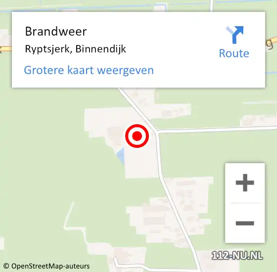 Locatie op kaart van de 112 melding: Brandweer Ryptsjerk, Binnendijk op 14 april 2017 18:12